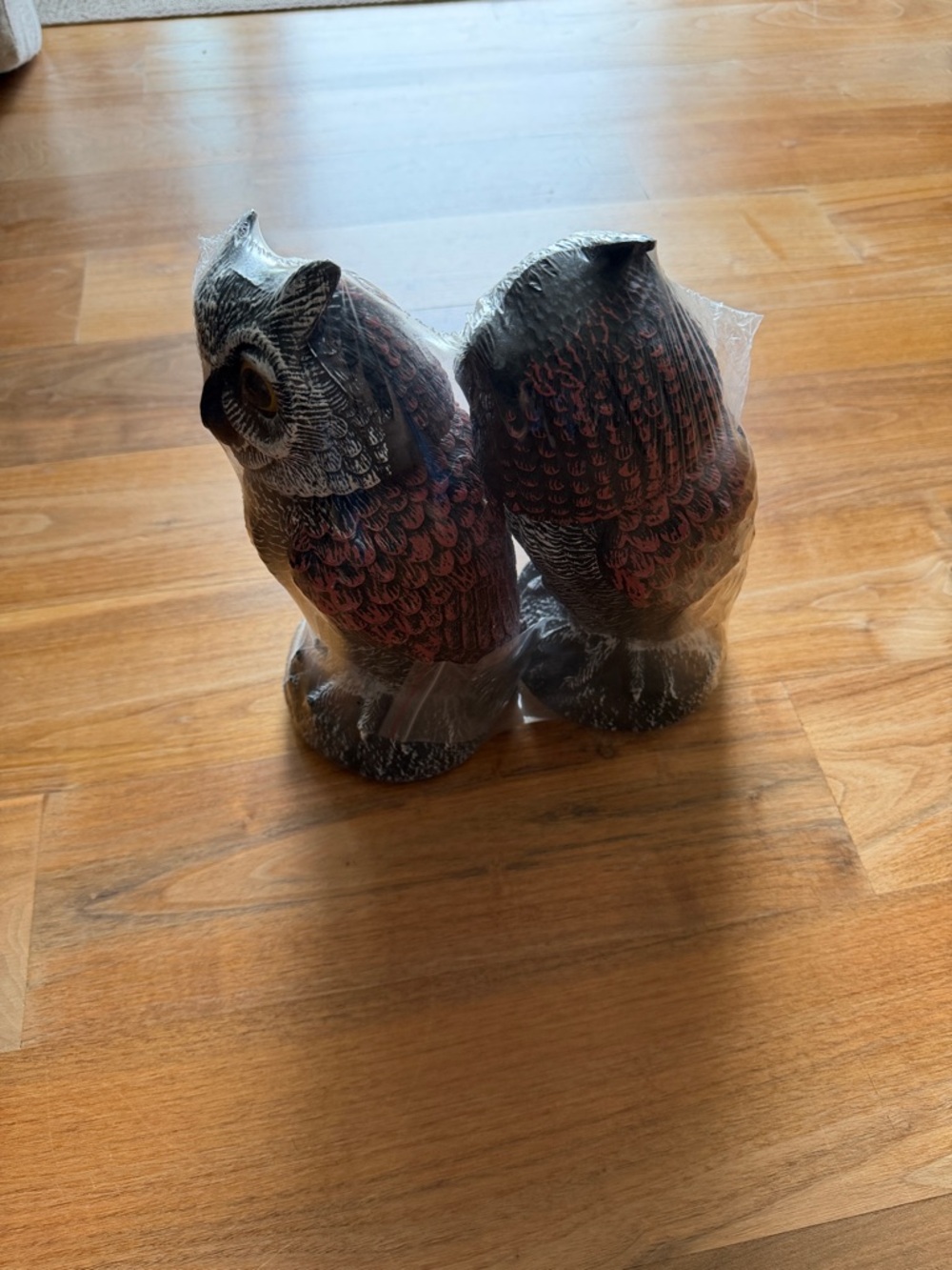 Pair of Red and Brown Owl Figurines to Protect Gardens or Outdoor Spaces
